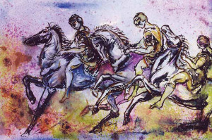 Cavalcata 57x75 acqurello su carta.